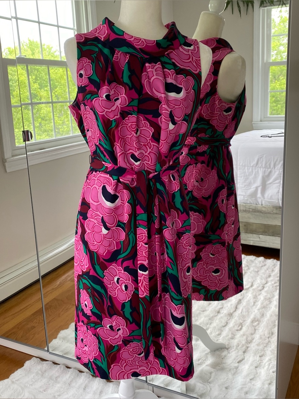 Talbots Pink Navy Green Floral Tie-Waist Shift Dress 8
